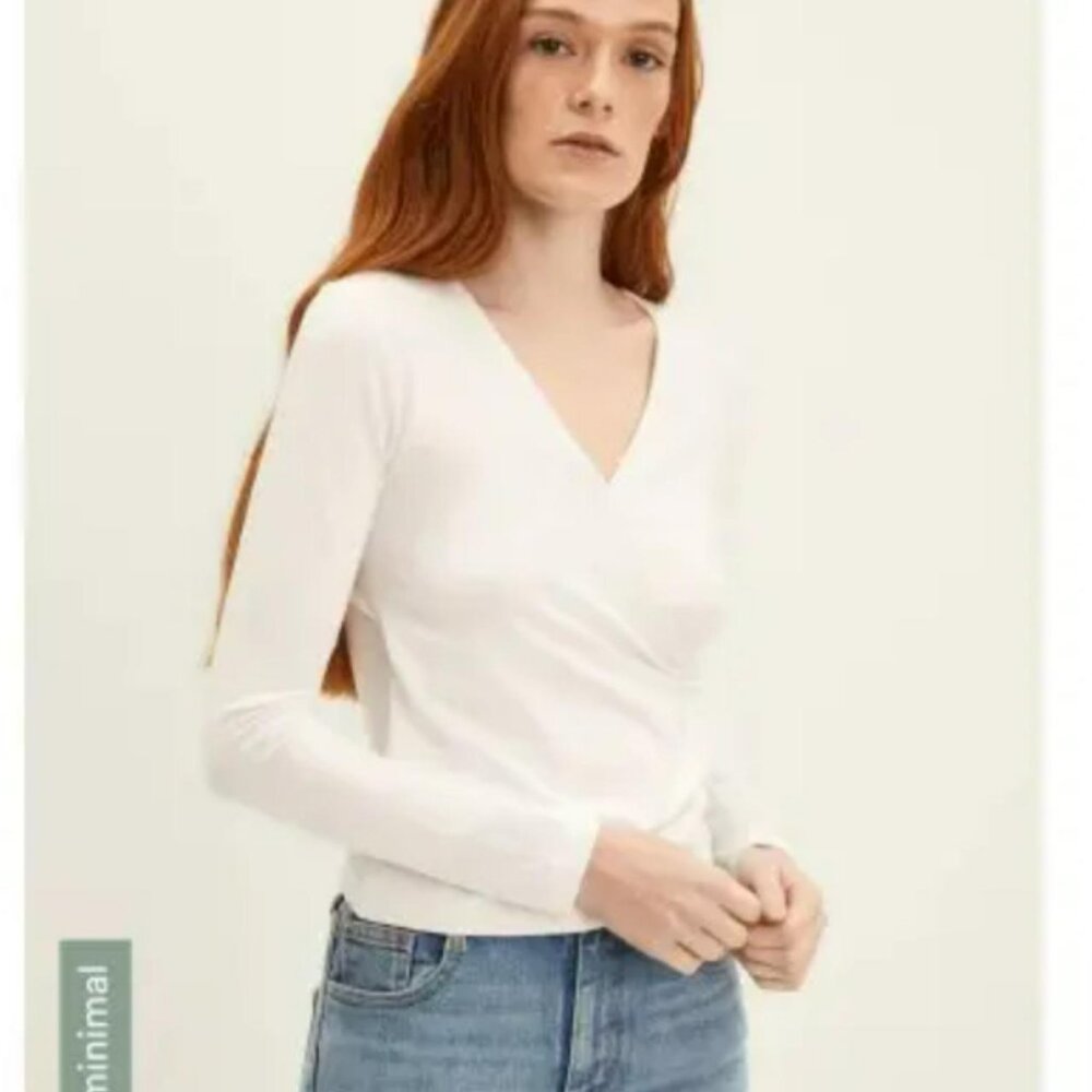 White V-neck Wrap Long Sleeve by Frank and Oak